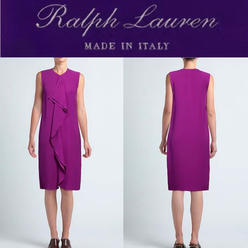 $1850 Ralph Lauren Purple Label Collection ITALY MADE 100% Silk Ruffle Dress 10